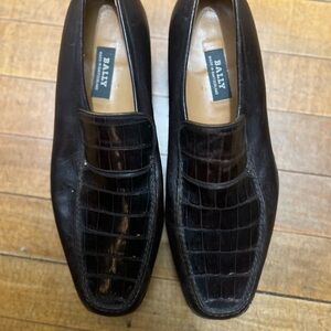 Bally Dark Brown Crocodile Pattern Loafers